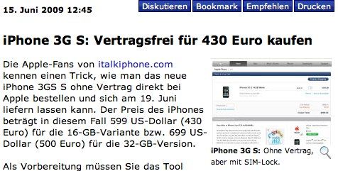 iPhone 3G S_ Vertragsfrei für 430<span style=