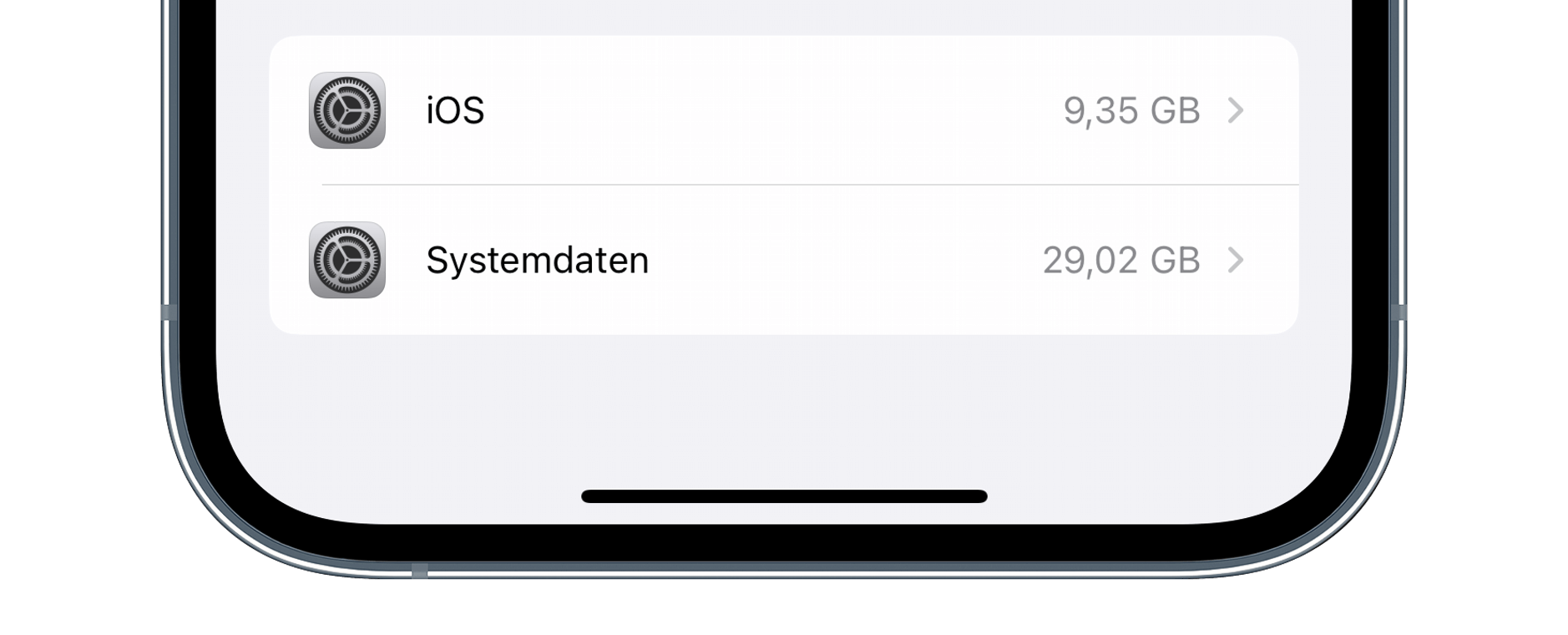 Screenshot zeigt iPhone-Speicher-Einstellungen in den Systemeinstellungen.