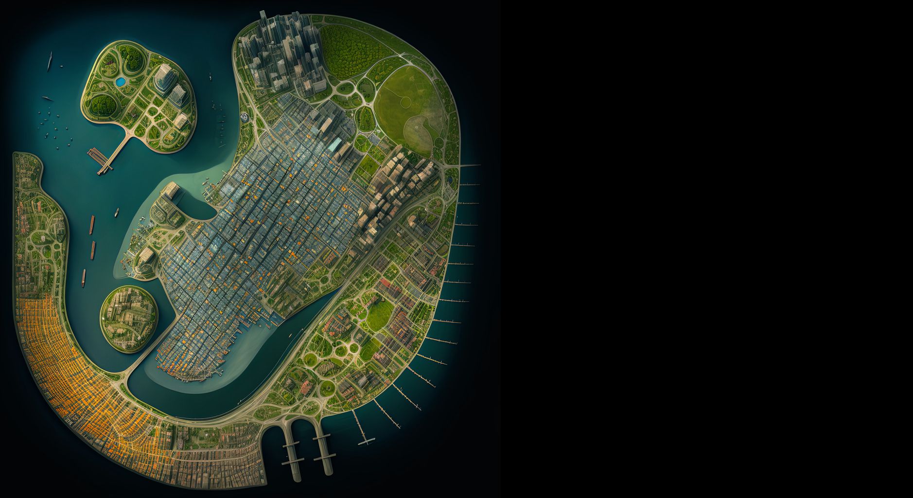 Symbolbild: Satellite Map, top down from above, complex and detailed Google map of a fictional city.