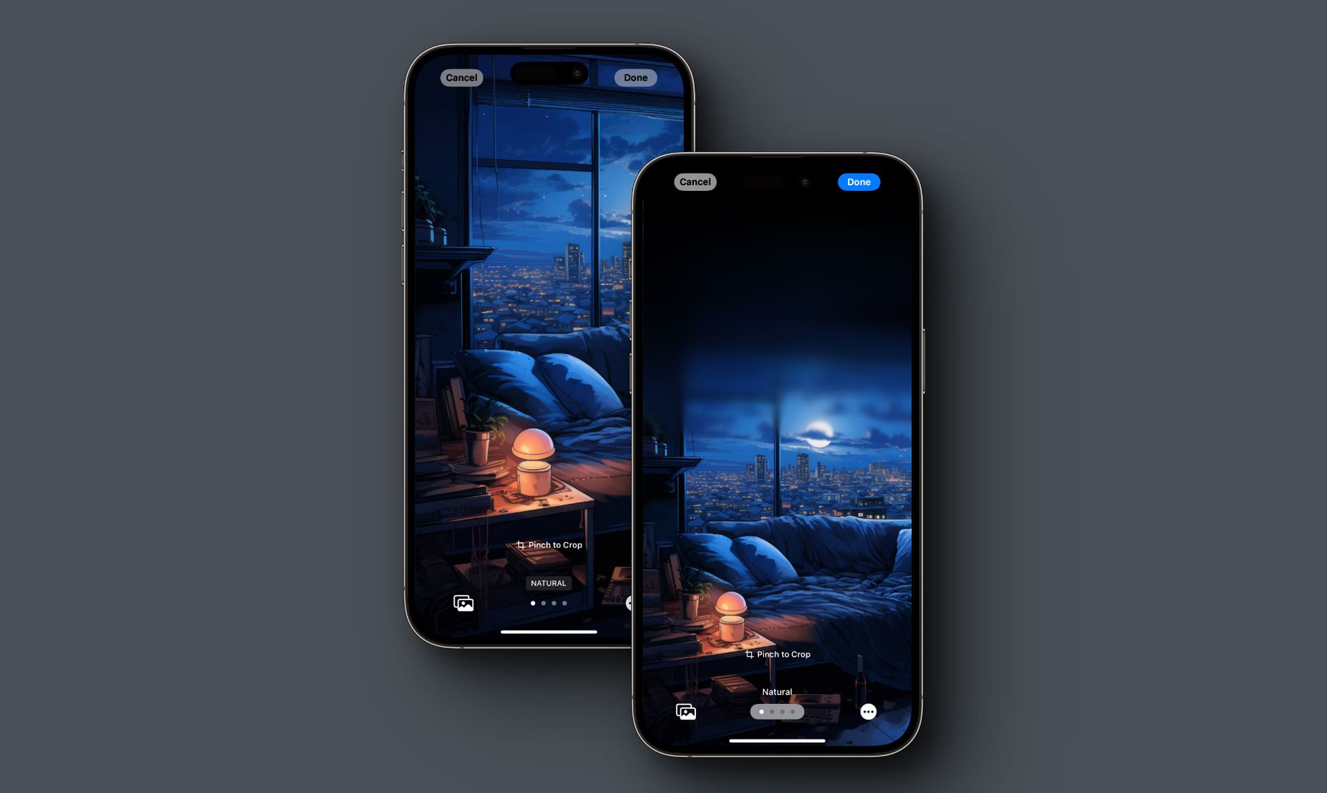 Zwei Screenshots der Wallpaper-Einsellungen, die die Änderungen zwischen iOS 16 und iOS 17 demonstrieren.