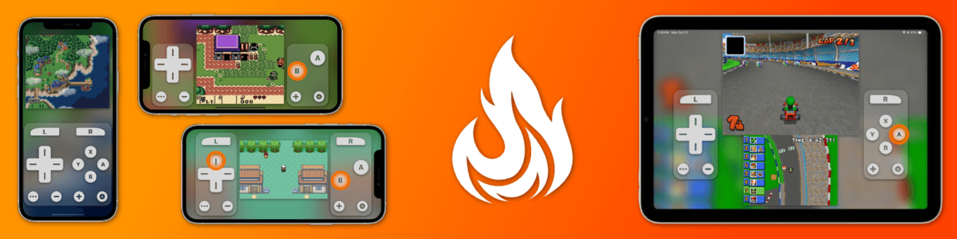 Banner-Grafik von Ignited, die iPhones und ein iPad mit dem Emulator zeigt.