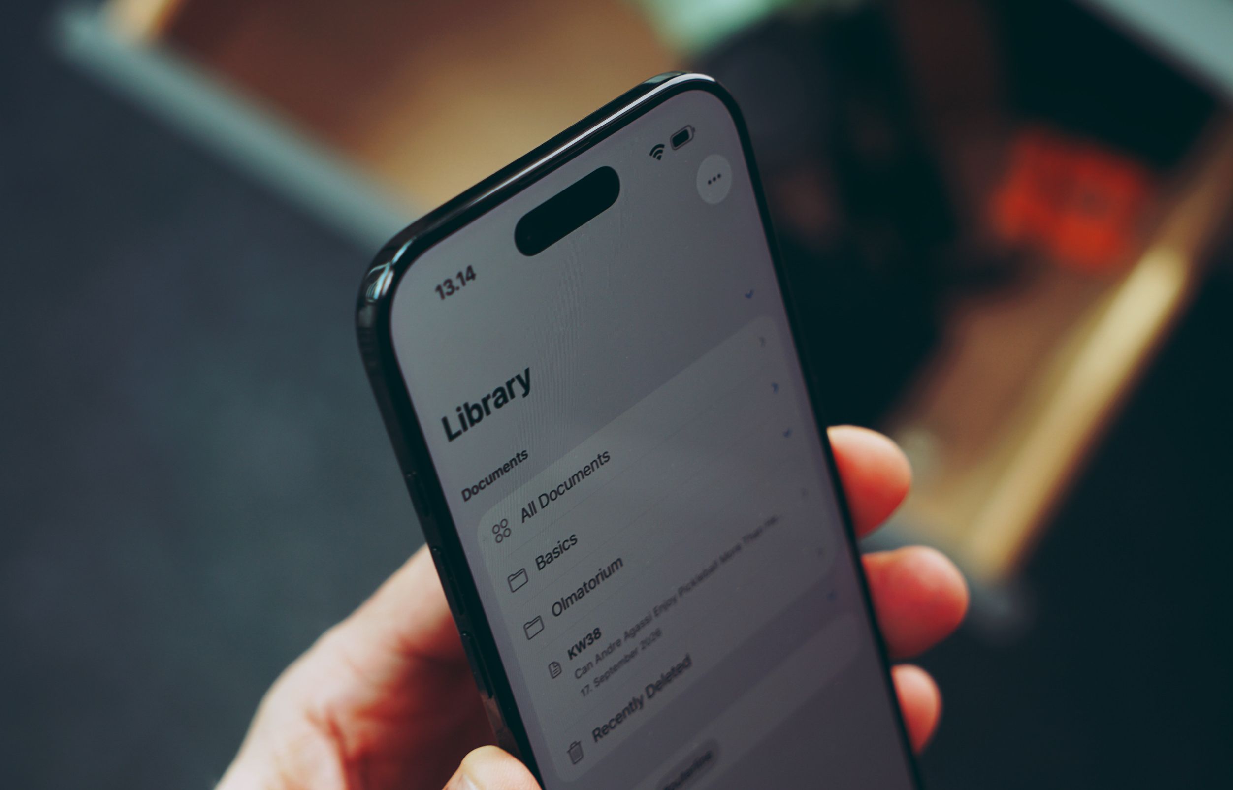 A smartphone screen displaying a library folder view for managing documents and notes.