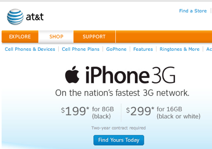 iPhone 3G, Exclusively from AT&T and Apple - | Wireless from AT&T, formerly Cingular.jpg