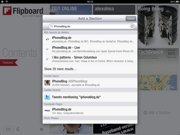 IPhoneBlog de Blekko Flipboard