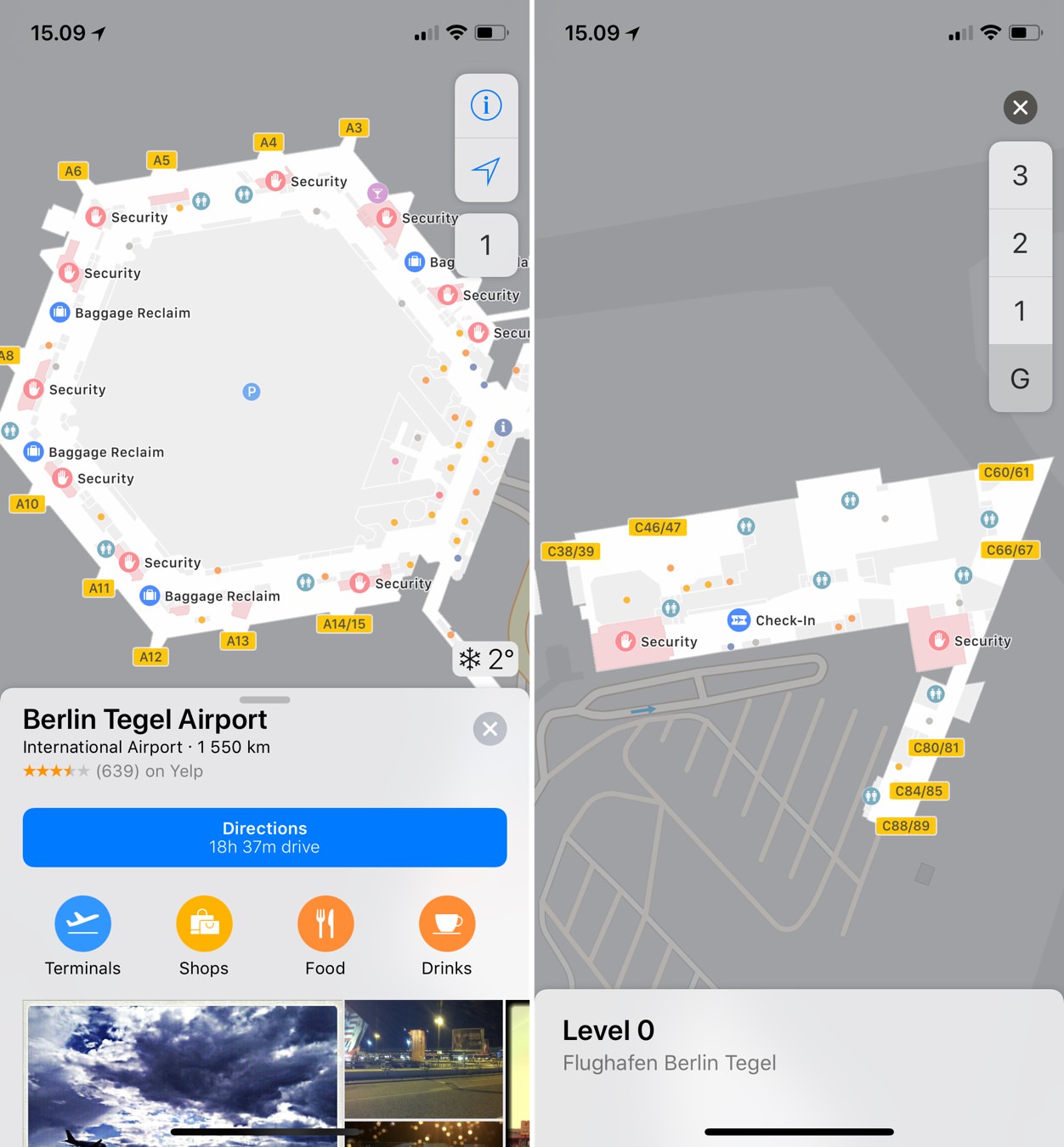 TXL, LAX und JFK: Innenraumkarten von Flughäfen in Apple Maps