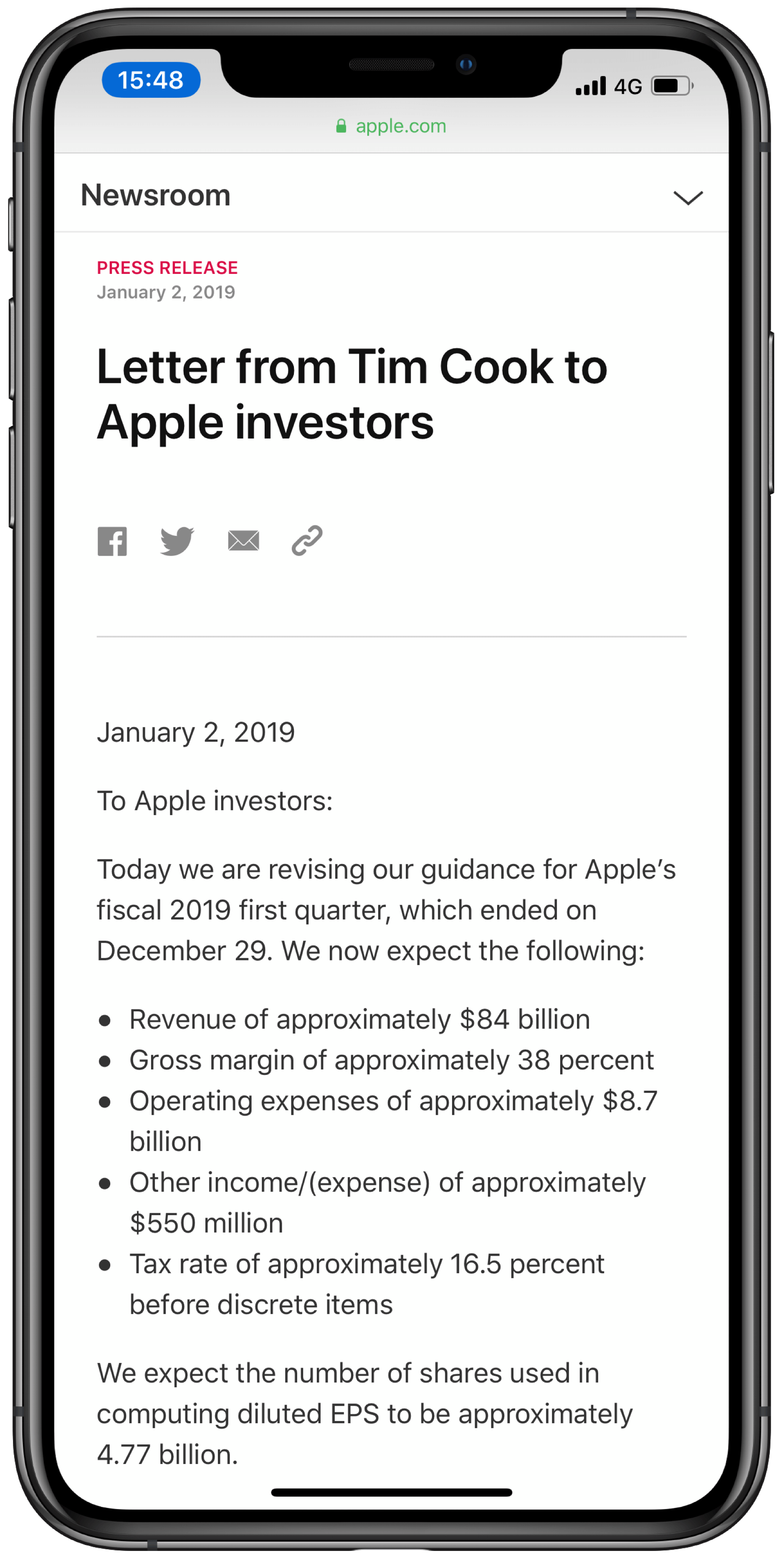 Apple schraubt Umsatzprognose für Q1/2019 zurück