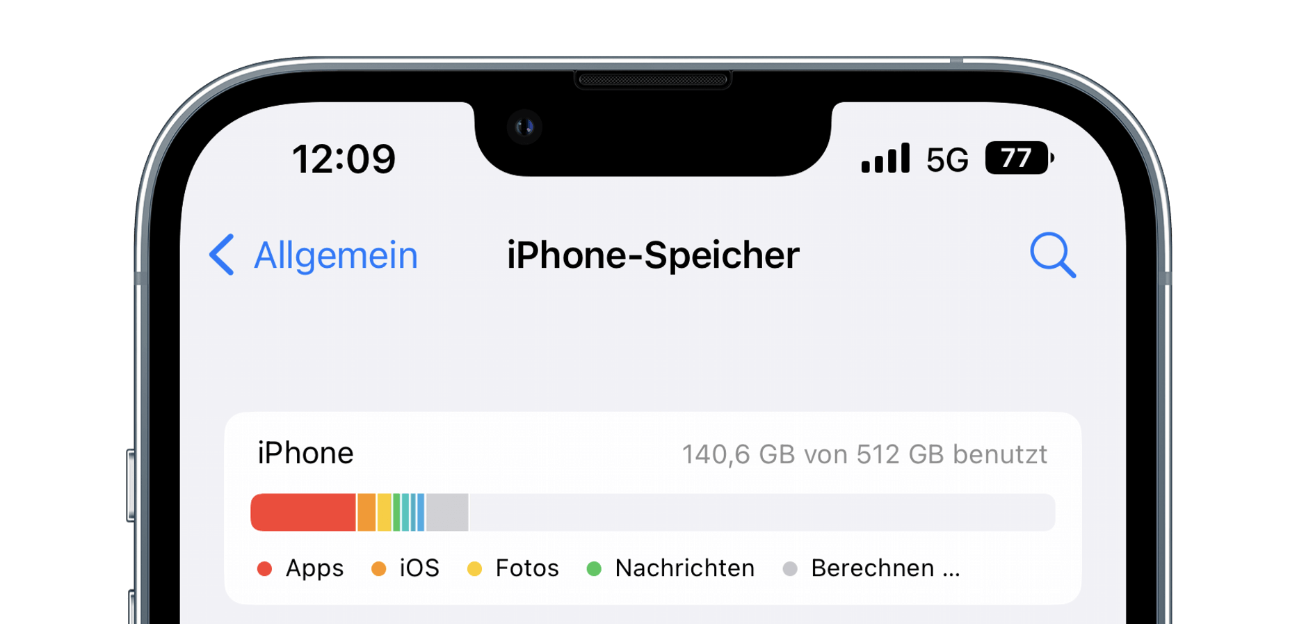 Screenshot zeigt iPhone-Speicher in den Systemeinstellungen.