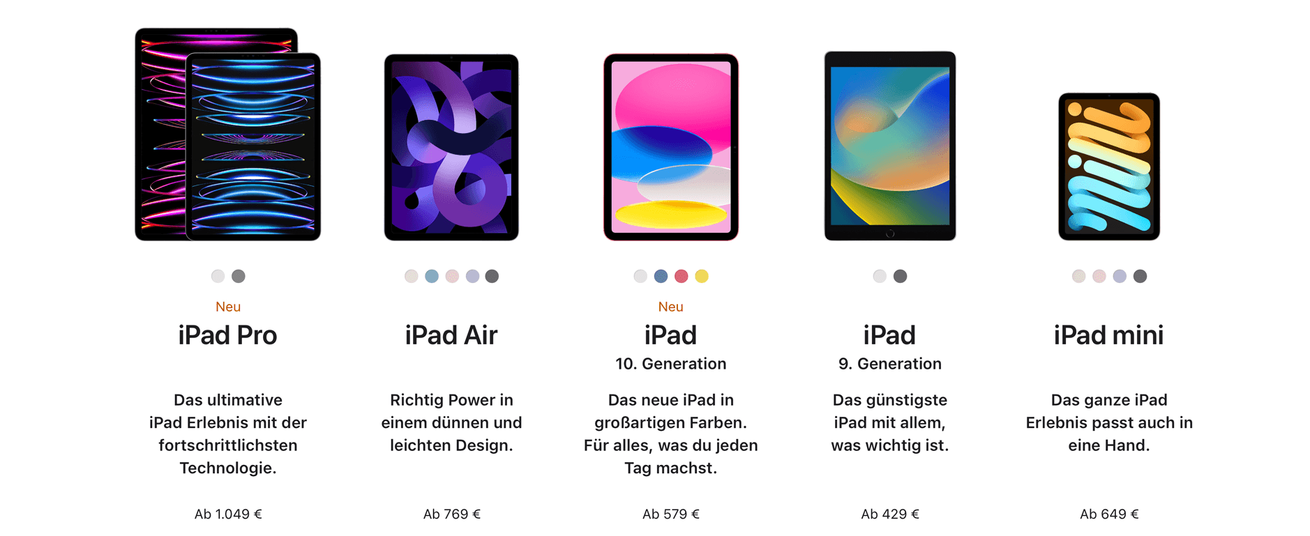 Bild zeigt alle iPad-Modelle.