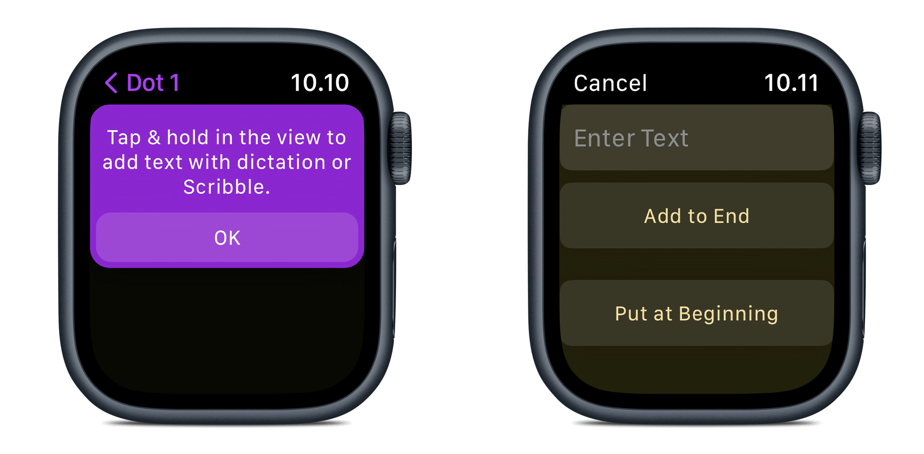 Zwei Screenshots der watchOS-App von Tot.