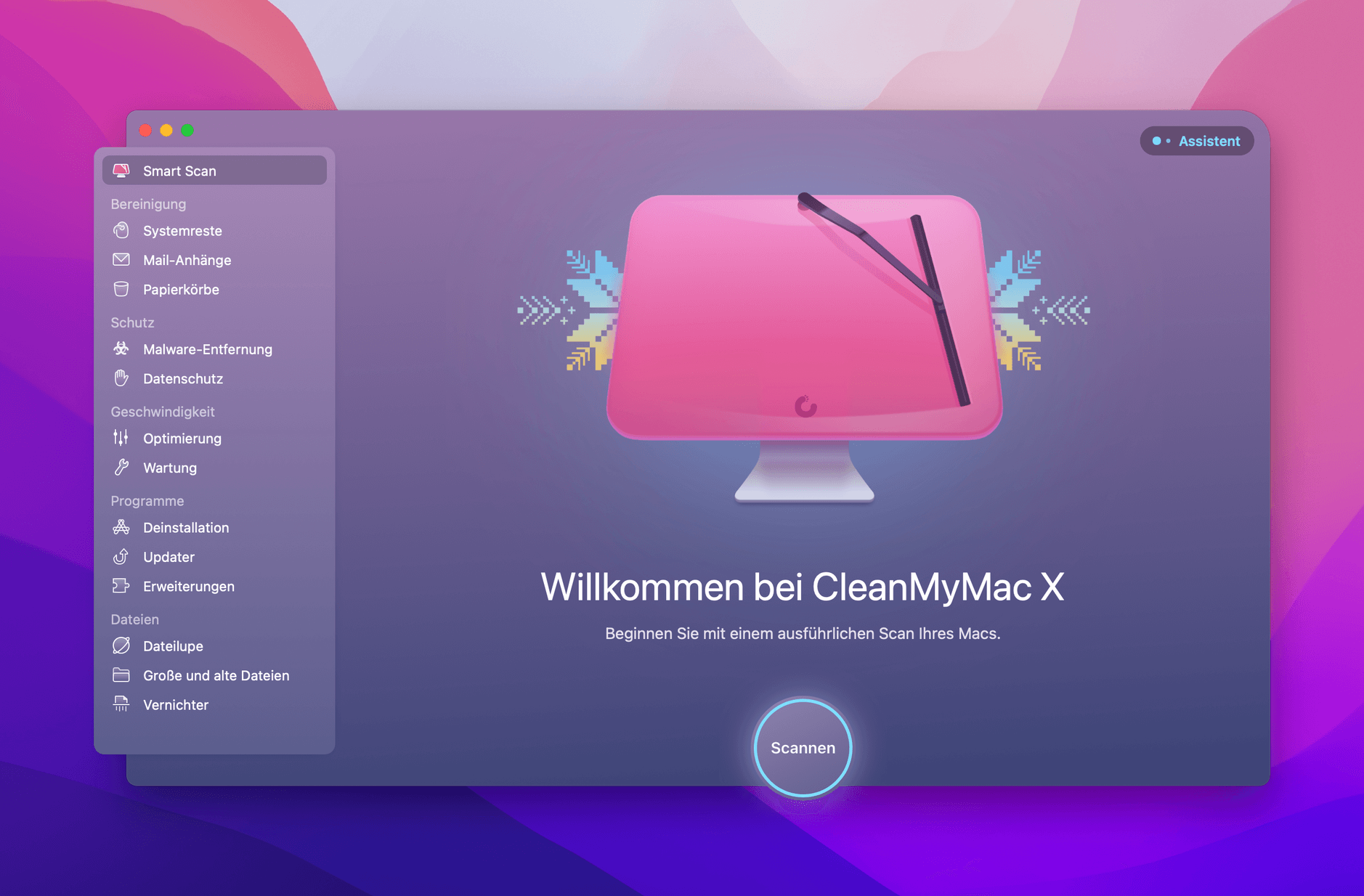 Screenshot der macOS-App CleanMyMac X im Smart-Scan-Mode.