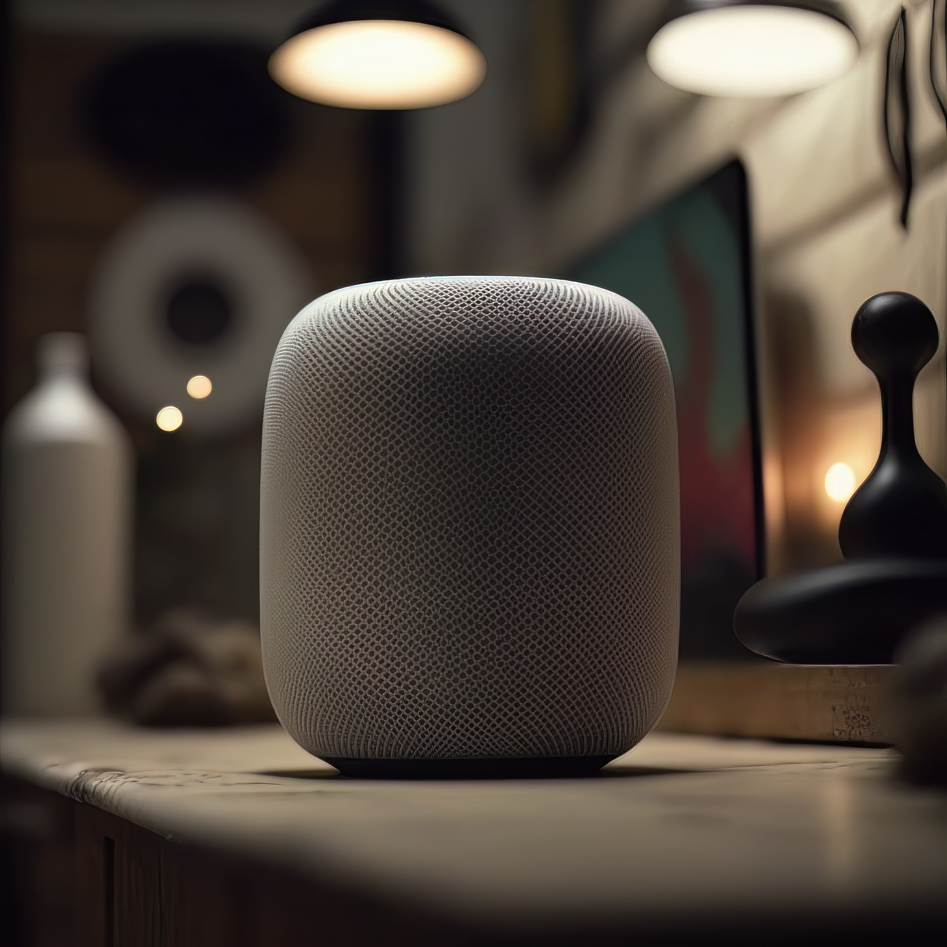 HomePod auf Tisch laut Midjourney. 