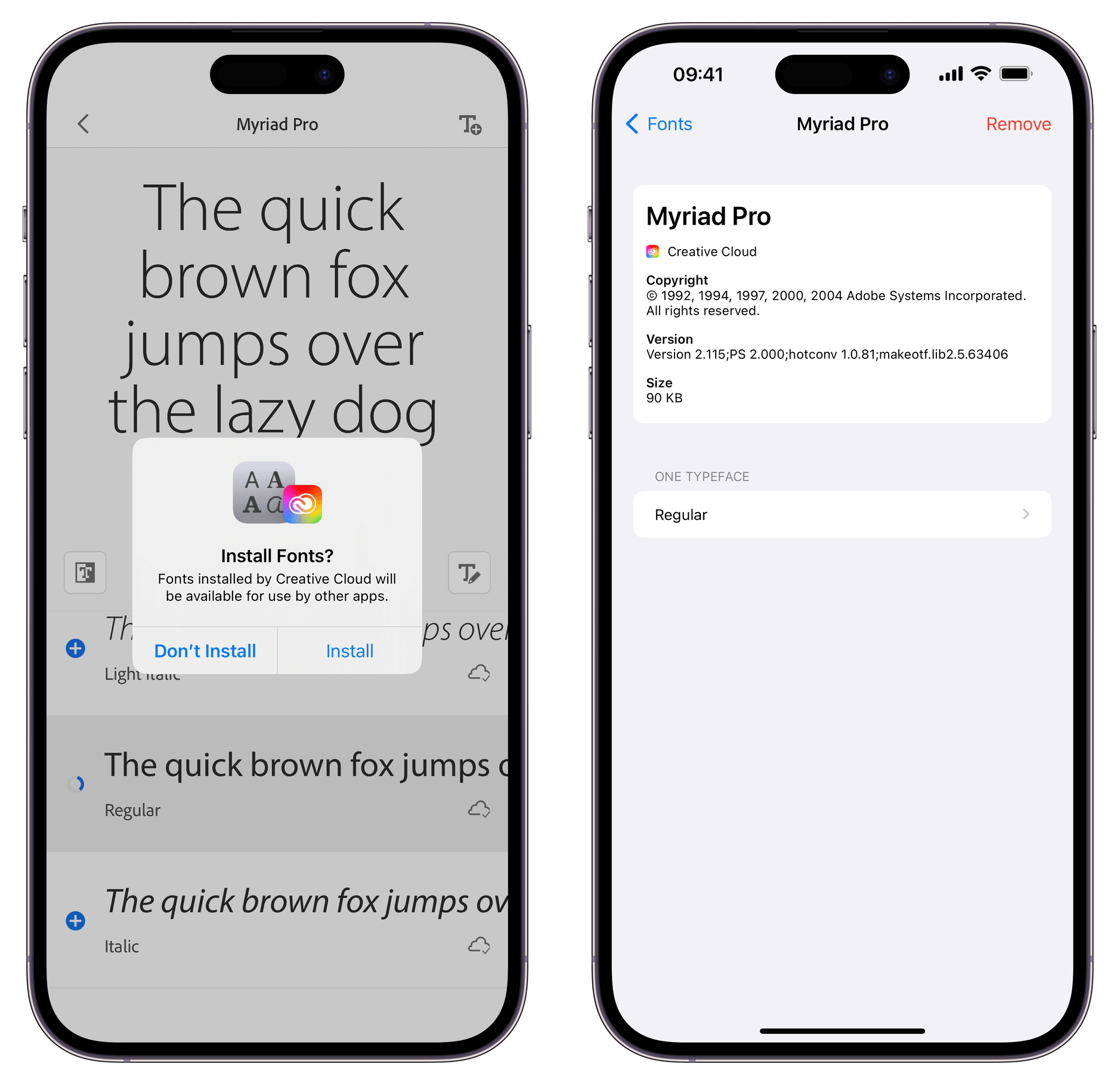 iPhone-Screenshots der Schrift-Installation in den Einstellungen.