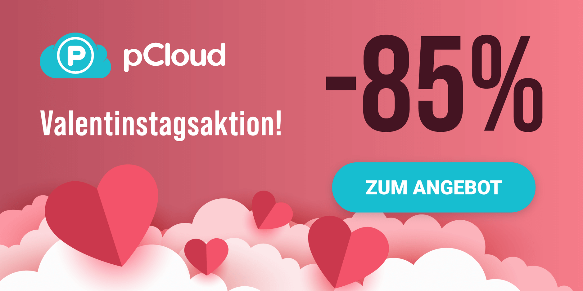 pCloud-Grafik, die das -85% Angebot zeigt.