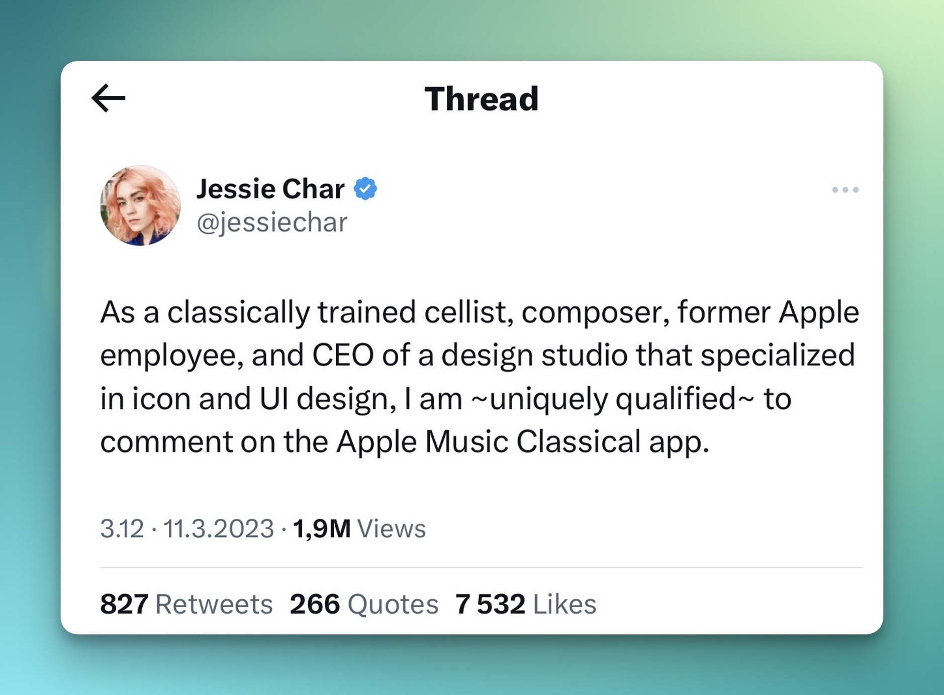 Twitter-Thread von Jessie Char über Apple Music Classical.
