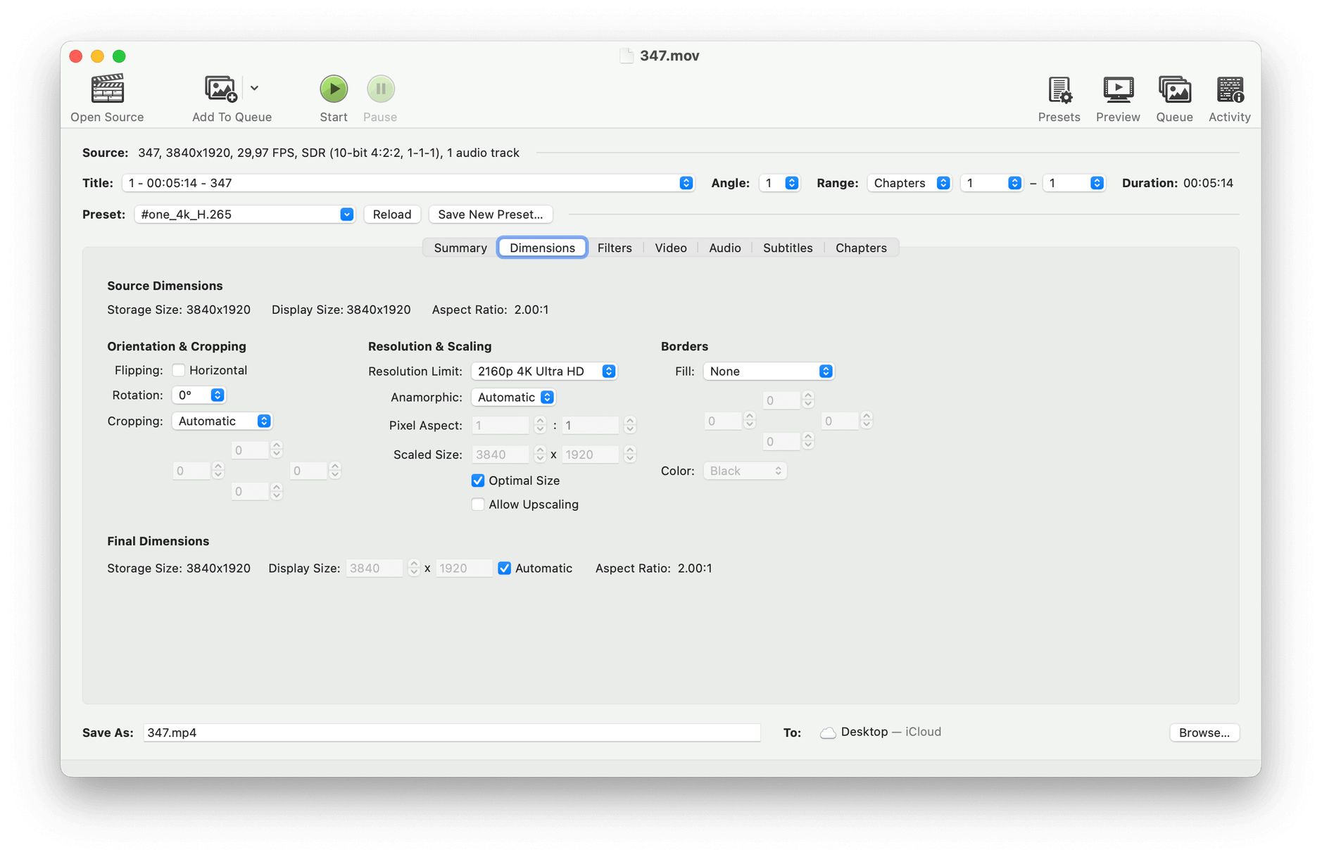Screenshot der macOS-App Handbrake.