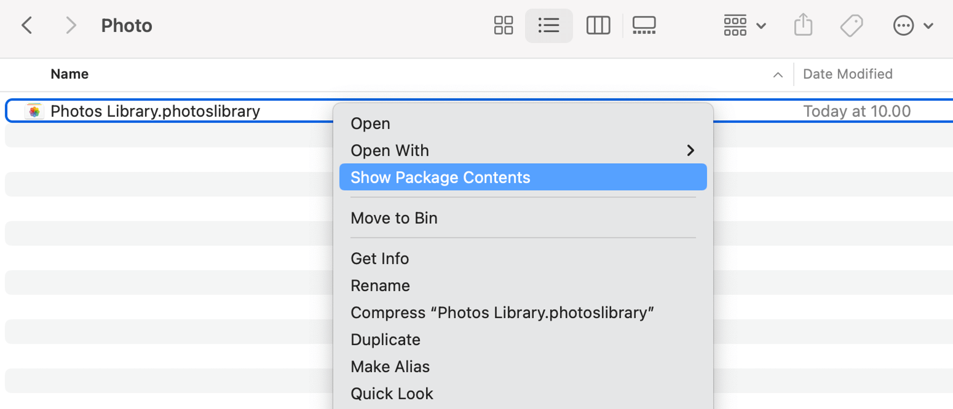 Screenshot zeigt macOS-Dialog: „Show Package Contents“