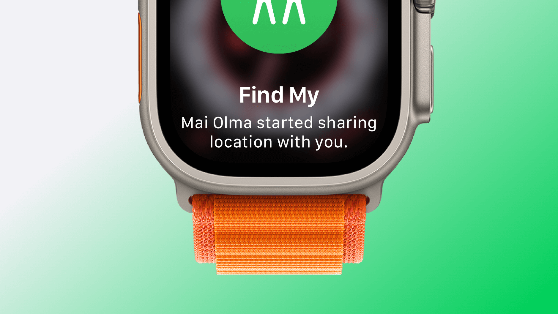 Screenshot der Apple Watch mit „Find My“-Benachrichtigung. 
