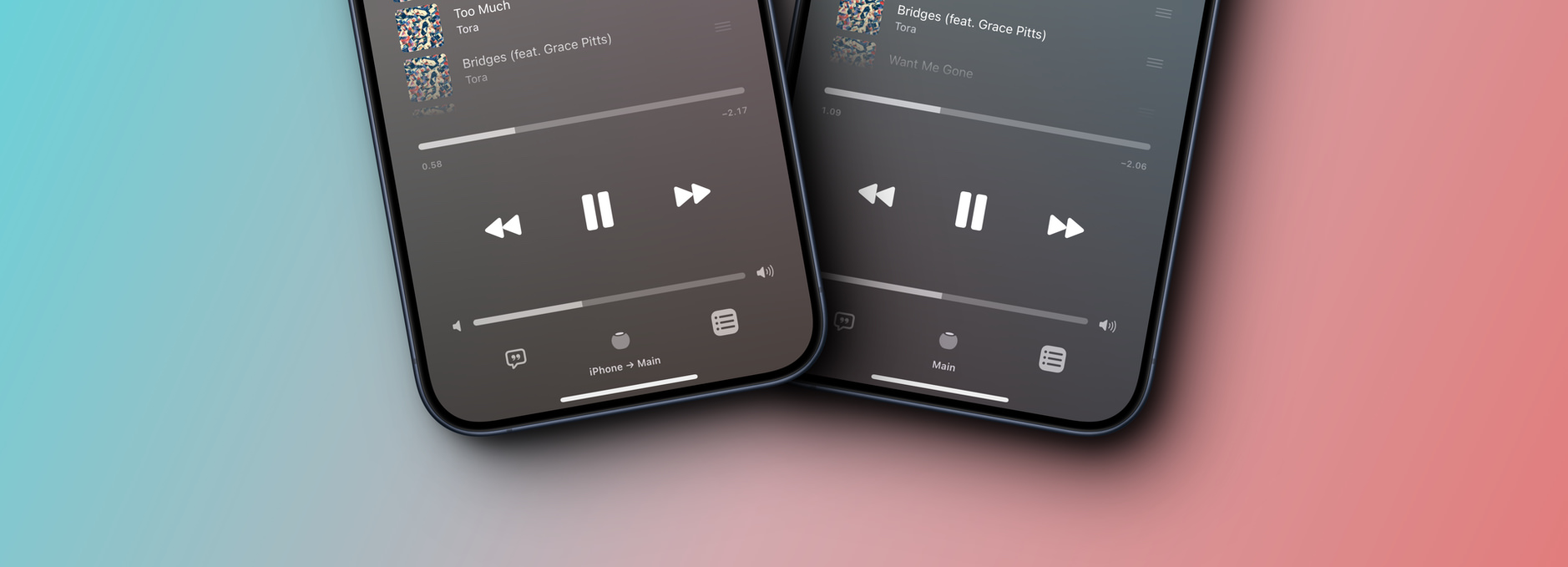 2x iPhone-Screenshot, die das Streaming-Ziel in der Musik-Appzeigen.