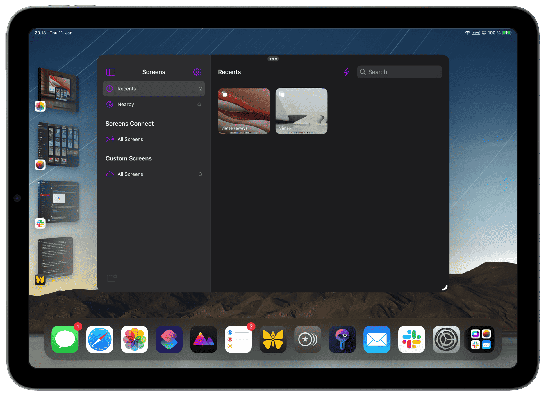 iPad-Screenshot mit Stage Manager und Screens 5.