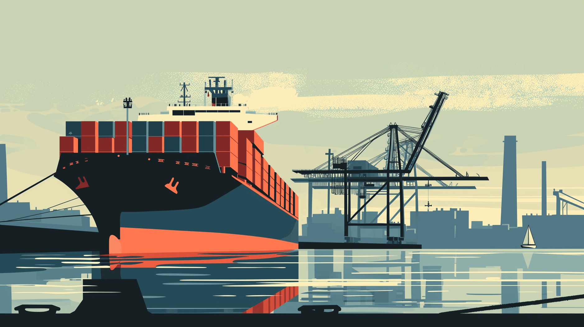 Symbolfoto: Stilistische Grafik von einem Container-Schiff. 