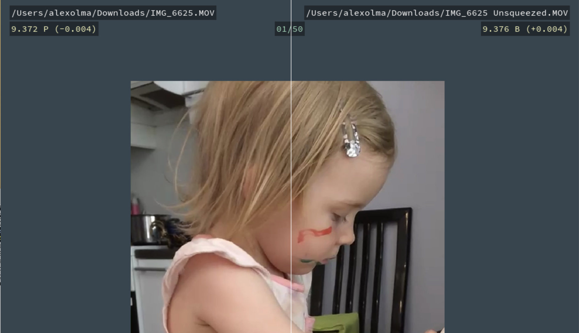 Screenshot zeigt macOS-App „video-compare“. 