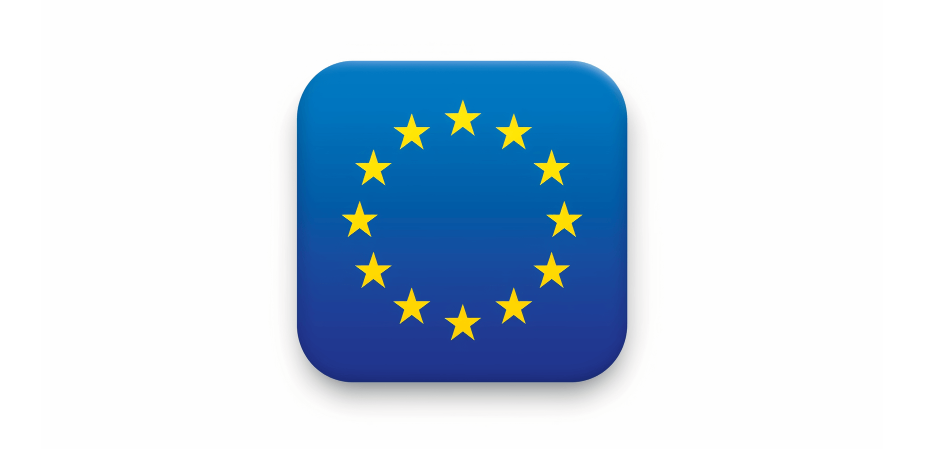 Das Bild zeigt eine rechteckige Flagge mit einem dunkelblauen Hintergrund und zwölf goldenen Sternen, die in einem Kreis angeordnet sind. Dies ist das bekannte Symbol der Europäischen Union.