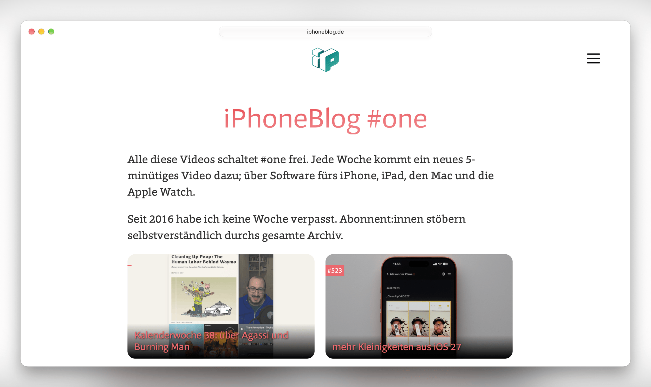 Die Seite iPhoneBlog #one mit dem Videoarchiv im Browser