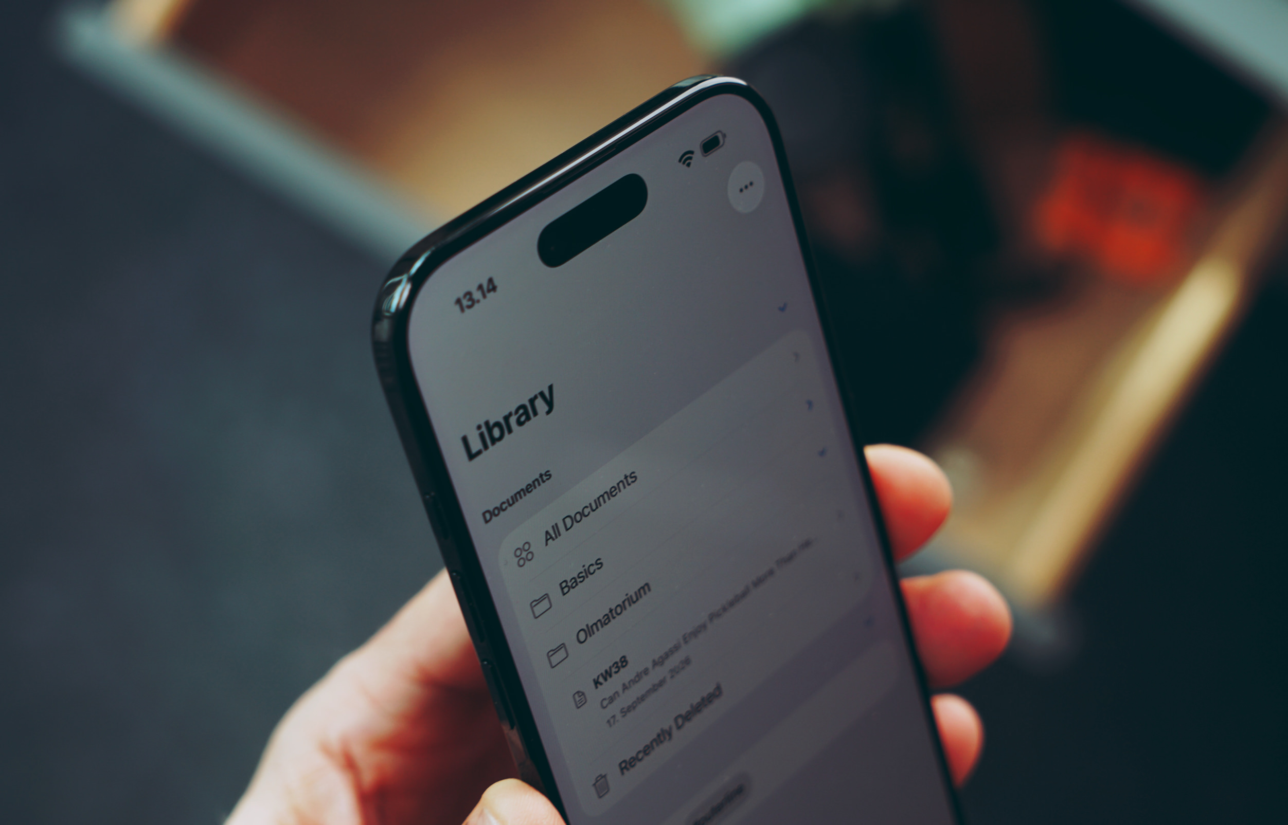 A smartphone screen displaying a library folder view for managing documents and notes.